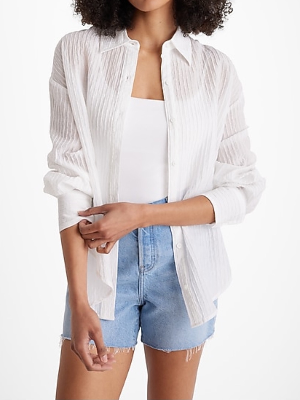 Express White Portofino Textured Button-Down Shirt